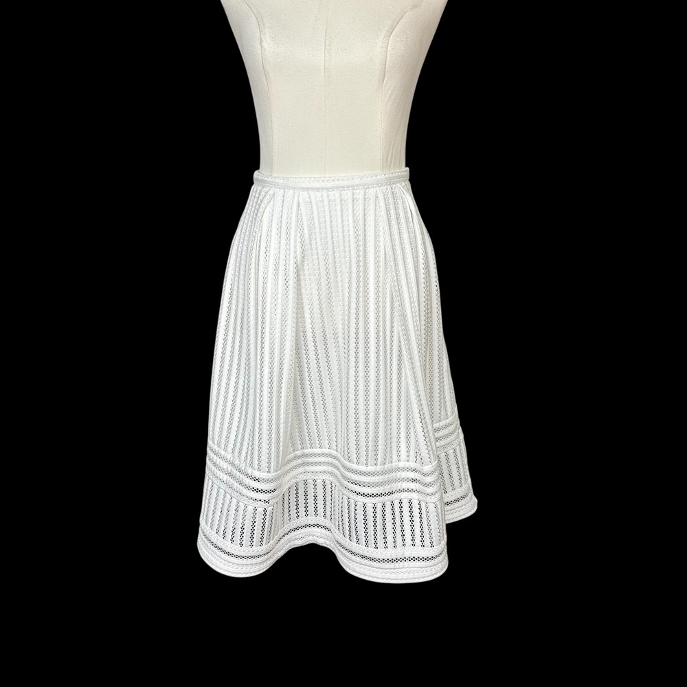 White Eyelet Lace Striped A-Line Midi Skirt High Waisted Size 6 P/N Coquette